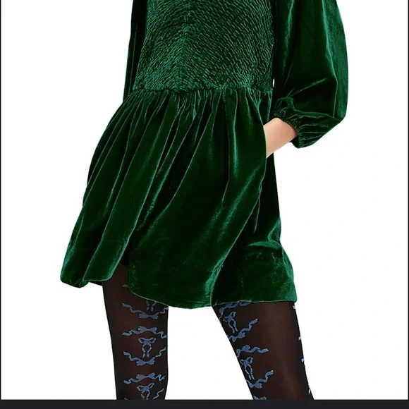 🛍️ Free People Emerald Green Velvet Mini Dress | Size M | New - Picture 6 of 7